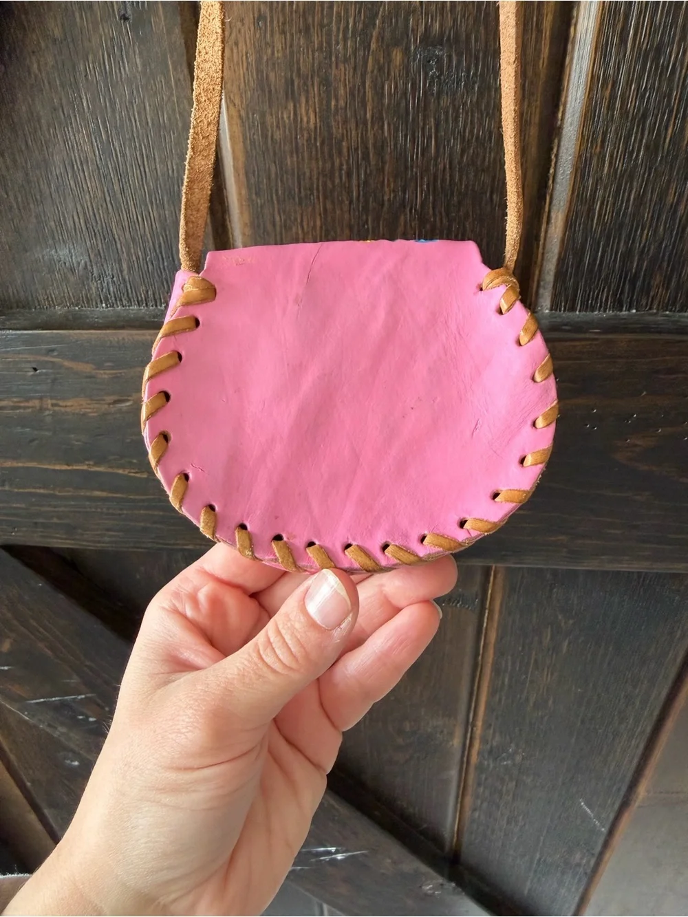 Vintage Hecho en Mexico Pink Leather Hand Painted Floral Butterfly Mini Purse